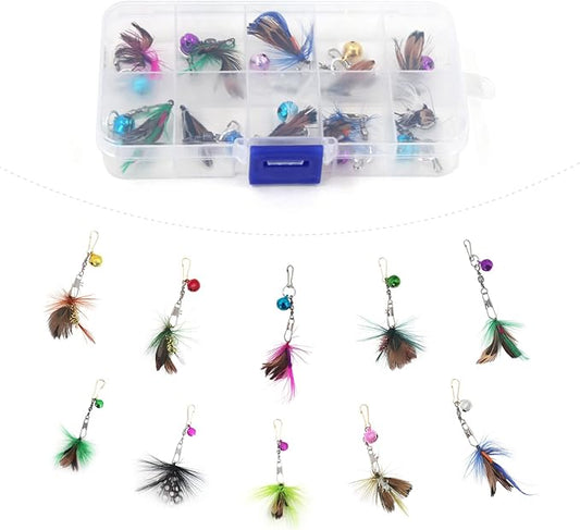 SONGWAY Mini Cat Wand Toy Replacement - 10 Pieces Insect Worm Cat Toys Attachments, Cat Feather Toy Refills