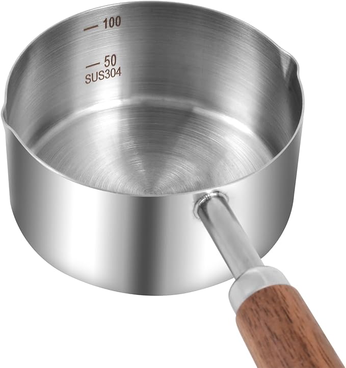 Kichwit Dog Food Scoop, 1 Cup and 1/2 Cup, 304 Stainless Steel Pet Food Scoop Measuring Cup with Wooden Handle, Set of 2