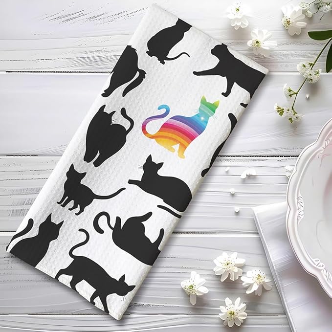 Cat Hand Towel, Black, Polyester, 23.62*15.74 Inches, 16 Pack