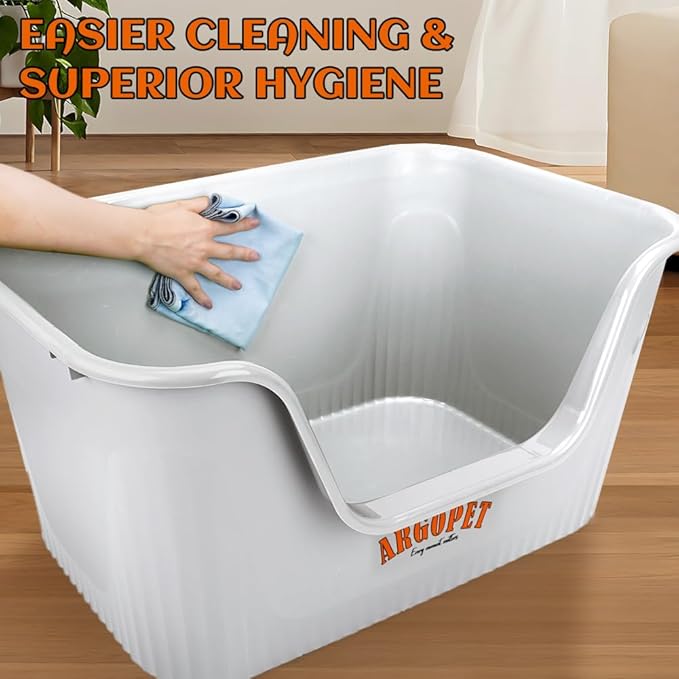 ARGOPET High Sides Cat Litter Box 25" L x 16" W x 13" H Extra Large Litter Box Jumbo for Multi Cat Households,Pet Safe Non-Stick Coating for Easier Cleaning & Superior Hygiene.(Grey