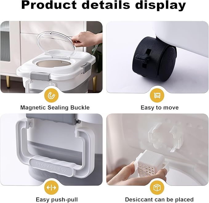 25 lbs Dog Food Storage Container,Collapsible Dog Food Container with Travel Silicone Bowl and Scoop,Pet/Dog/Cat/Bird Food/Cat litter Storage Containers to Keep Dry,Easy to Move.(white)