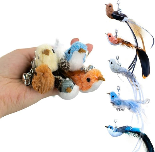 Leo's Paw Interactive Bird Simulation Cat Toy Set Realistic & Colorful with Feathers & Bells on Wand Stimulating Real-Life Flying Bird Impression for Hunting Exercise & Play (Replacement Birds 5 PCS)