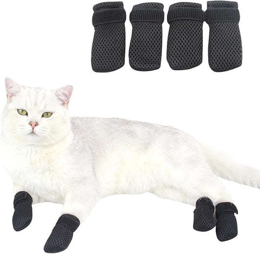 HDKUW Cat Anti-Scratch Shoes, Pet Scratch Deterrent Boots for Cats Small Dogs, Grooming Cat Accessories Nail Gloves, Adjustable Cat Claw Cover for Bathing Shaving Treatment Checking Black L