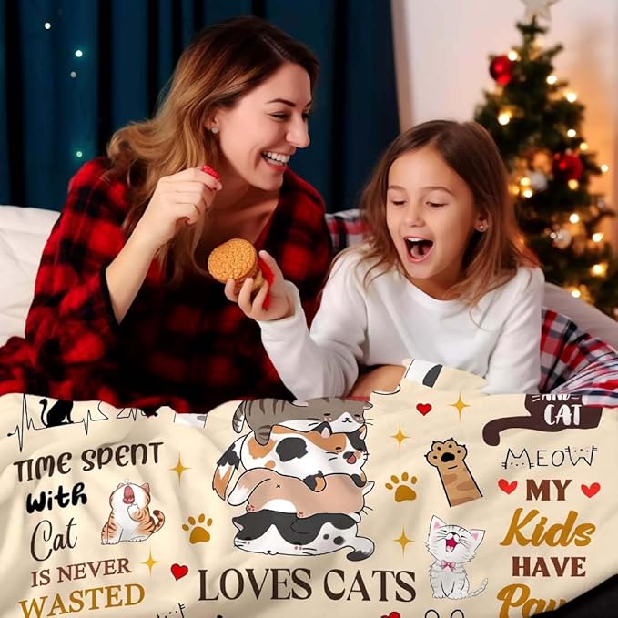Cat Gifts Blanket - Cute Kitten Pet Throw Blanket for Cat Lovers - Adults, Women & Girls - Christmas & Thanksgiving Gifts - 50"X40"