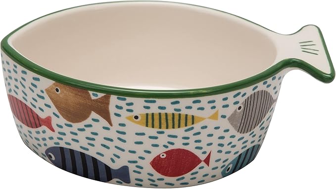 Bico Cute Fish Green Fish Shaped Ceramic Cat Bowl, for Cat and Kitten, Dishwasher Safe