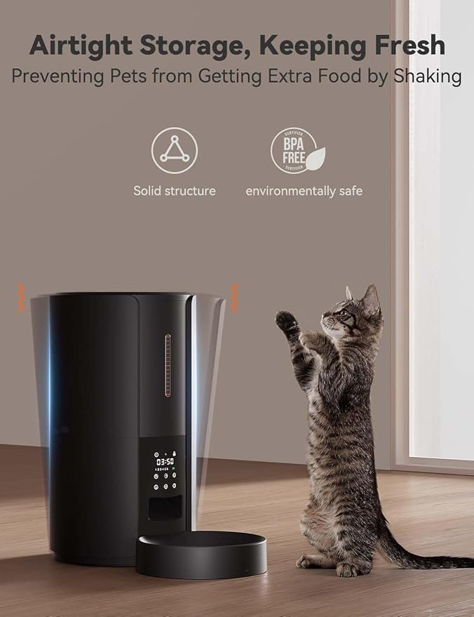 WOPET Automatic Cat Feeder,5L Automatic Cat Dry Food Dispenser,Timed Cat Feeder 6 Meals Daily with Portion Control,10s Voice Recording with Backup Power