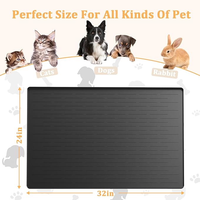 32"x24" Large Silicone Pet Feeding Mat, Waterproof Non-Slip Dog and Cat Bowl Mat for Food & Water, Durable Floor Protector to Prevent Spills, Easy to Clean, Dark Gray