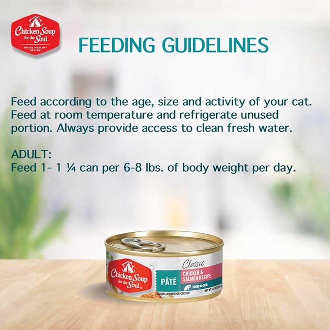 Chicken Soup For The Soul Pet Food Classic Wet Indoor Adult Cat Food, Chicken & Salmon Pate, 5.5 Ounce Can (Pack of 24) Soy Free, Corn Free, Wheat Free, Canned Cat Food Made with Real Ingredients
