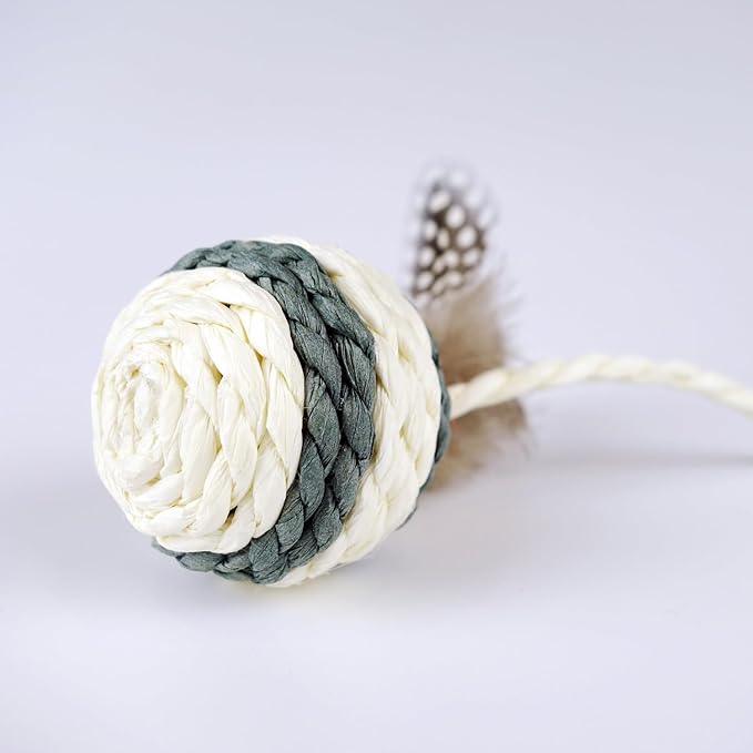 Cat Toys Set with Paper Rope & Feathers Ball and Mouse - 2 Pack, Interactive Toys for Indoor Cats,Kittens