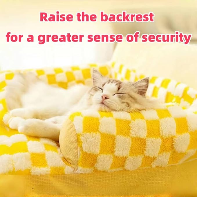 Pet Couch Bed，Pet Bed for Medium Small Cats & Dogs，Fluffy Cat Sofa with Premium Soft Corduroy Fleece，Soft Calming Cat Sofa Beds for Cats Anti-Slip Bottom and Removable Washable Cover (yellow, X-Large)