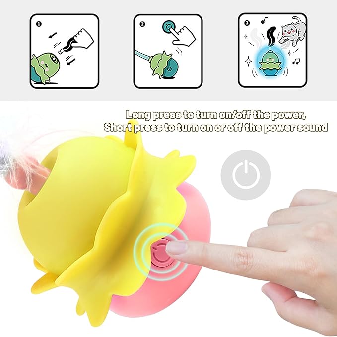 Interactive Cat Toys for Indoor Cats,Smart Automatic Moving Cat Ball Toys with Tail Teaser and Feather,USB Rechargeable(Yellow)