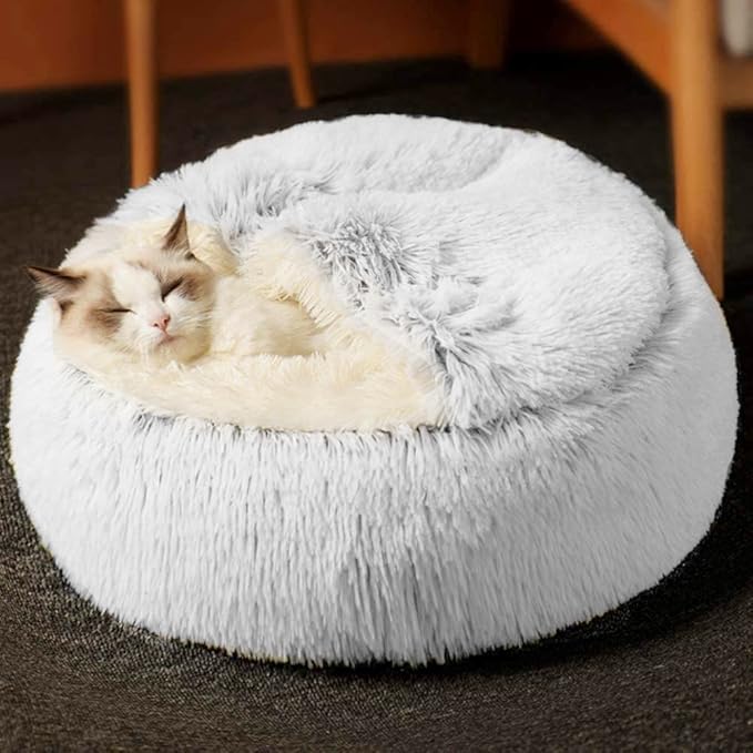 La La Pet® Modern Pet Soft Plush Burrowing Cave Faux Fur Cuddler Round Cat Bed Self Warming Autumn Winter Indoor Snooze Sleeping Cozy Nest for Mini Medium Sized