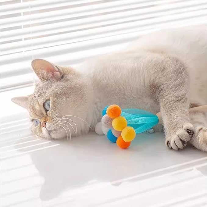 IUHKBH Cat Wands, 2 PCS Mesh Yarn Hairball Cat Teaser Wands Charmer Interactive Cat Toys for Cats and Kittens