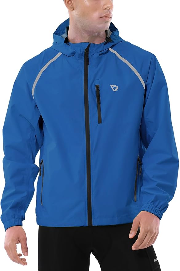 baleaf Men's Rain Jacket Waterproof Windbreaker Running Cycling Golf Hiking Gear Hood Lightweight Reflective Packable