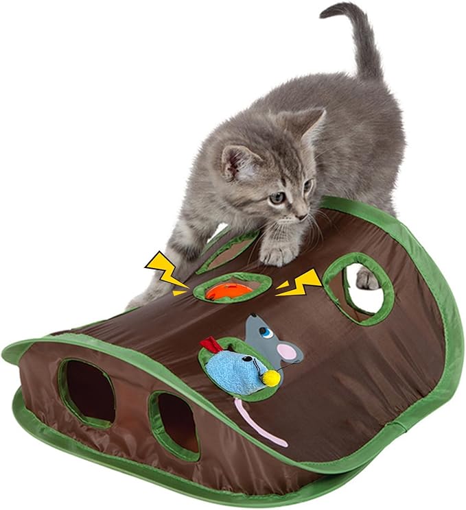 Cat Toys, Interactive 9 Holes Mice Mole, Cat Kitten Toys for Indoor Cats Kitty with Collapsible Cat Play Tunnel, Ultra Fun Teaser Toy for Indoor Cats