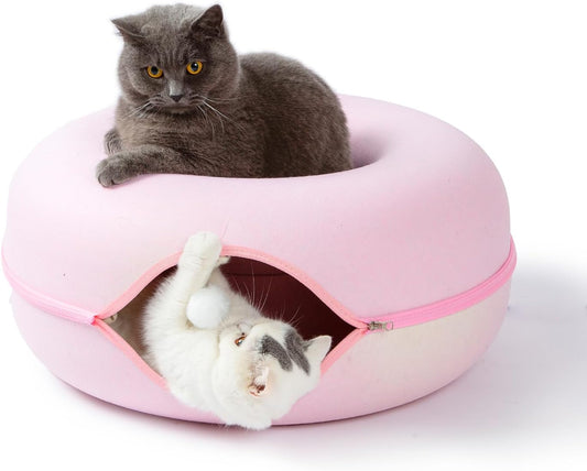 Jia Xi Cat Tunnel Bed & Hideout - Large Indoor Cat Condo & Cave (24 inch, Pink)