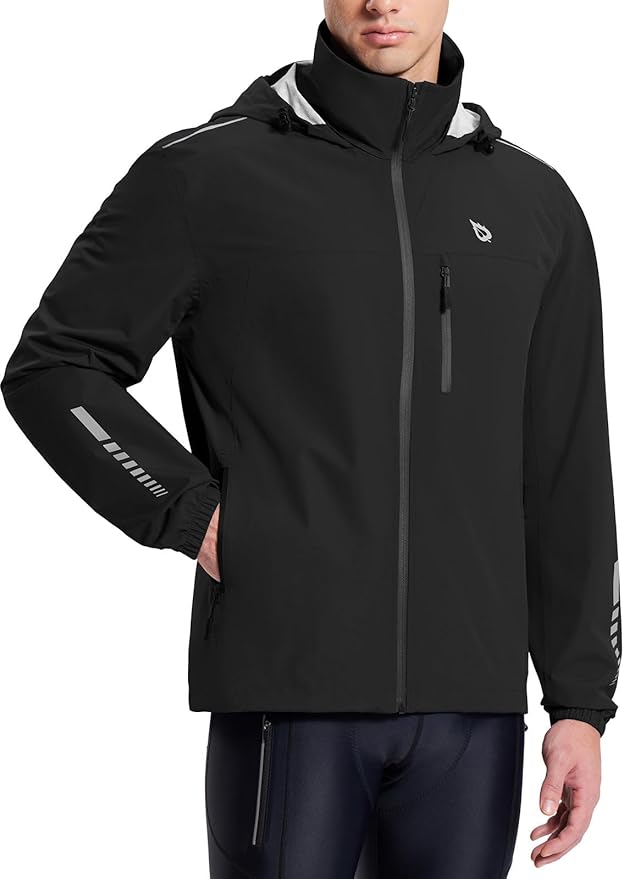 baleaf Men's Rain Jacket Waterproof Windbreaker Running Cycling Golf Hiking Gear Hood Lightweight Reflective Packable