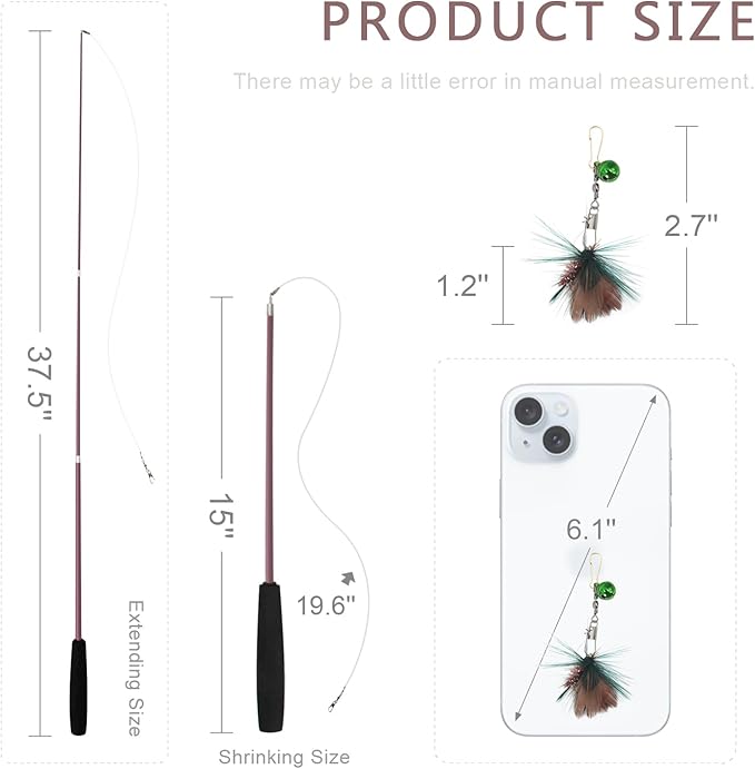 SONGWAY Cat Teaser Wand Toy - 10 Pieces Insect Cat Toy Set, Retractable Cat Wand Toy, Cat Teaser Wand Refills with Bell, Cat Feather Toys, Interactive Cat Toys for Indoor Cats