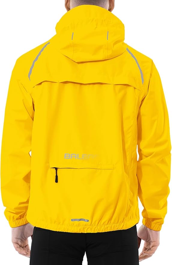 baleaf Men's Rain Jacket Waterproof Windbreaker Running Cycling Golf Hiking Gear Hood Lightweight Reflective Packable