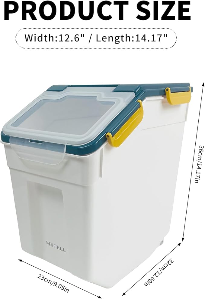 Large Airtight Dog Food Storage Container With spoon and Measuring Cup, 15~30LB Pet Food Storage Container Bin,for Rice/Grain/Pet Food/Flour(Blue)