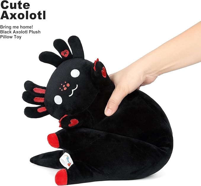 PEACH CAT Long Black Axolotl Plush Pillow Soft Stuffed Animal Axolotl Plushie for Kids 19.6"