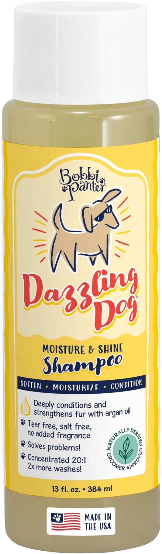 Bobbi Panter Dazzling Dog Shampoo for Moisture and Shine, Naturally Derived Ingredients, Tear-Free, Salt-Free, Paraben-Free, pH-Balanced, 20:1 Concentrated Formula, Argan Oil, Chamomile Scent, 13 oz.