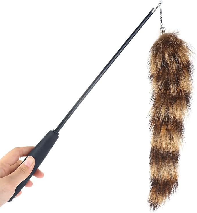 Leadigol Cat Feather Wand Retractable Cat Wand Toy,Cat Teaser Wand Interactive Long Hairy Chew Rod Cat Toy Training Toy Catch Exercise Pet Supplies Playing Toy for Kitten or cat, Brown Feather