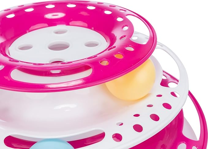 TRIXIE Catch The Balls Circle Track, Interactive Cat Toy, Cat, and Mouse Games, Pink (Pink/White)
