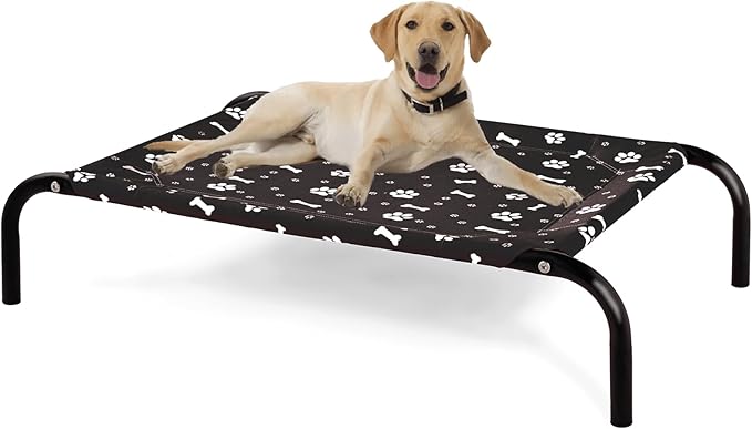 Elevated Dog Bed with Metal Frame, Raised Dog Bed with Waterproof Mesh, Dog Cot with No-Slip Rubber Feet, Portable Pet Bed. L(51.2" L x 32" W x 8" Th) Black
