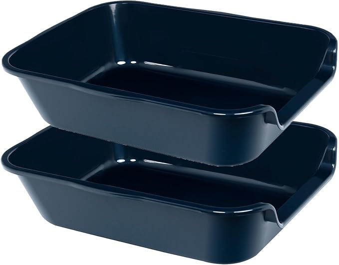 2 Pack Extra Large Dog Litter Box Pan Tray (ABS Material), Low Entry Jumbo Senior Litter Boxes for Multiple Kitten Big Cats, Pet Safe Indoor Dog Potty (Dark Blue, 20" L x 15" W)