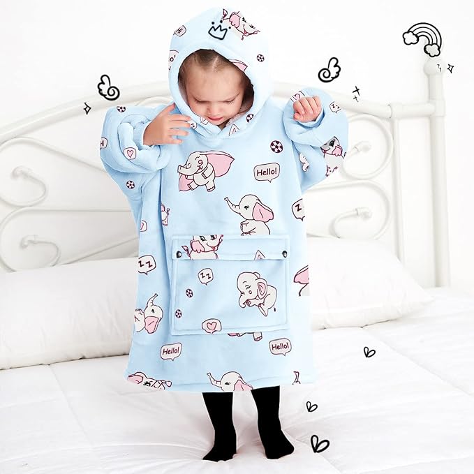 KFUBUO Wearable Blanket Hoodie for Kids Toddlers Sherpa Blanket Sweatshirt With Pocket Cute Hoodies 2-6 Year Old Girl Boy Birthday Gifts Elephant