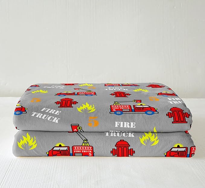 Kids Firefighter Car Fleece Throw Blanket for Bed Couch Sofa Firemen Engine Vehicle Sherpa Blanket Fire Truck Pattern Plush Blanket Boys Girls Room Decor Soft Lightweight Fuzzy BlanketKing 87"x95"