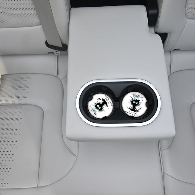 Car Coasters 2 Pack, Small 2.56" Ceramic Stone & Non-Scratch Cork Base Car Cupholder Absorbent Coaster Set for Women/Men Drink Cup Holder Coasters (I'm Fine Cat) BD-10