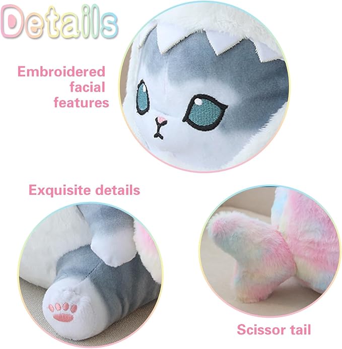 Kawaii Shark Cat Plush Toy Stuffed Animal Doll, Cute Soft Pillow Stress Release Hugs Toys Christmas Halloween Birthday Gifts for Kids Boys Girl Best Gift (Colorful - Gray,19 inch)