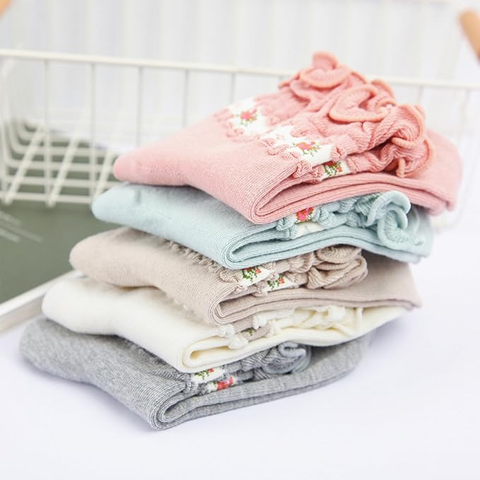 Benefeet Sox Womens Girls Ruffle Crew Socks Novelty Cute Frilly Dress Socks Cotton Lettuce Trim Turn-Cuff High Ankle Sock