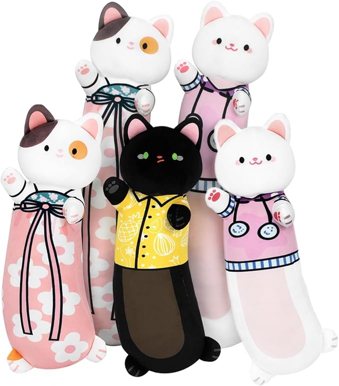 Long Cat Plush Body Pillow - Soft Plush Kitty-Shaped Cushion for Kids and Lovers (Black, 28")