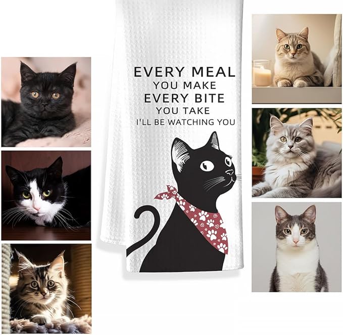 Cat Hand Towels,Cat Towels,Cat Kitchen Towels,Cat Dish Towels,Cat Kitchen Accessories,Black Cat Decor,Black Cat Gifts,Cat Gifts for Women,Black Cat Gifts for Women,Gifts for Cat Lovers for Women