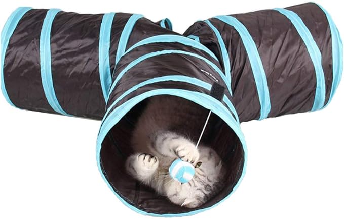 iHOO Cat Tunnels Crinkle Play Toys Collapsible Tube with Ball Maze Cat House Pet Interactive for Cat Puppy Kitten Rabbit 3-Way Tunnel