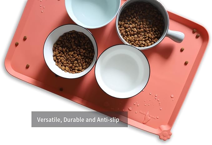 Hoki Found L Silicone Pet Food Mats Tray - Non Slip Pet Dog Cat Bowl Mats Placemat - Dog Pet Cat Feeding Mat - Waterproof Dog Cat Food Mats -Pet Water Mats for Carpet -Burnt Coral