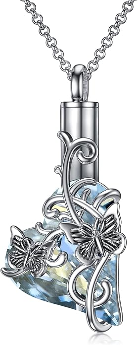 Animal Crystal Urn Necklace For Ashes Sterling Silver Butterfly Dragonfly Bee Phoenix Peacock Hummingbird Fox Angel Wing Pentagram Pentacle Cremation Necklace Heart Teardrop Urn Holder Necklaces For Women Memorial Jewelry