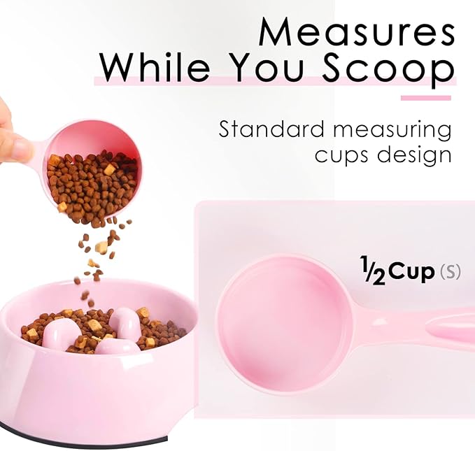 SUPERDESIGN 1/2 Cup Dog Food Scoop for Container Melamine Measuring Scoop for Dogs Cats Birds and Rabbits Pet Food Feeding Scoop Dishwasher Safe - Baby Pink
