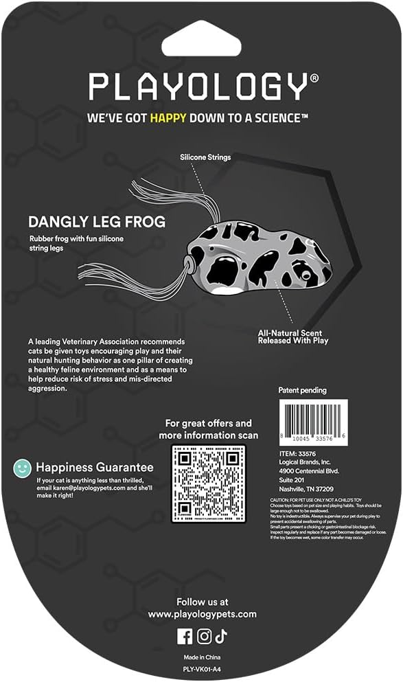 Playology Dangly Leg Frog Toy for Cats | All-Natural Scent and Silicone Strings for Engaging Play | Catnip Infused for Endless Fun!