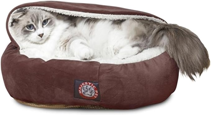 18 inch Chocolate Suede Canopy Cat Bed