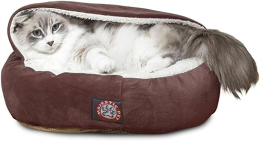 18 inch Chocolate Suede Canopy Cat Bed