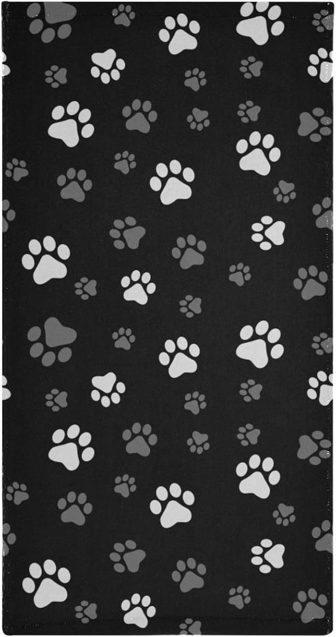 2 Pack Black White Grey Hand Towels for Bathroom,Soft Absorbent Dog Cat Paw Gray Towels for Kitchen,Cute Animal Pet Footprint Decorative Guest Bathroom Towels for Bath,Face,Shower,Gym 14"x28"