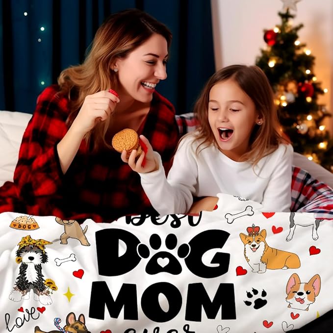 Dog Mom Blanket Just A Girl Who Loves Dog Throw Blanket Gifts for Cat Lovers Soft Flannel Animals Pet Pattern Gift for Kids Adults 50"X40"