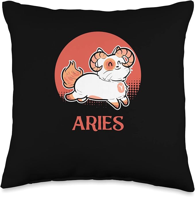 Aries Zodiac Cat Owner Kawaii Chibi Anime Figure Kitten Cats Throw Pillow