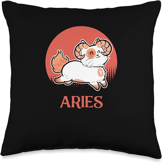 Aries Zodiac Cat Owner Kawaii Chibi Anime Figure Kitten Cats Throw Pillow
