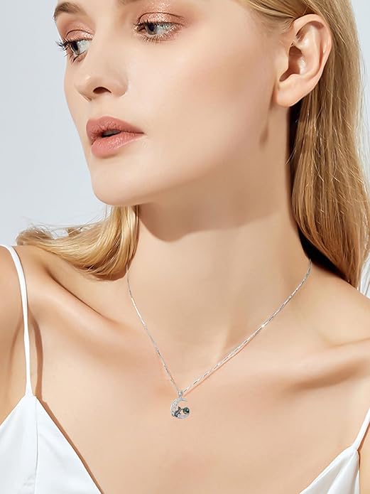 Black Cat/Dragon/Fox/Wolf Necklace 925 Sterling Silver Celtic Moon Pentagram Pendant Gothic Jewelry Goth Halloween Gifts for Women