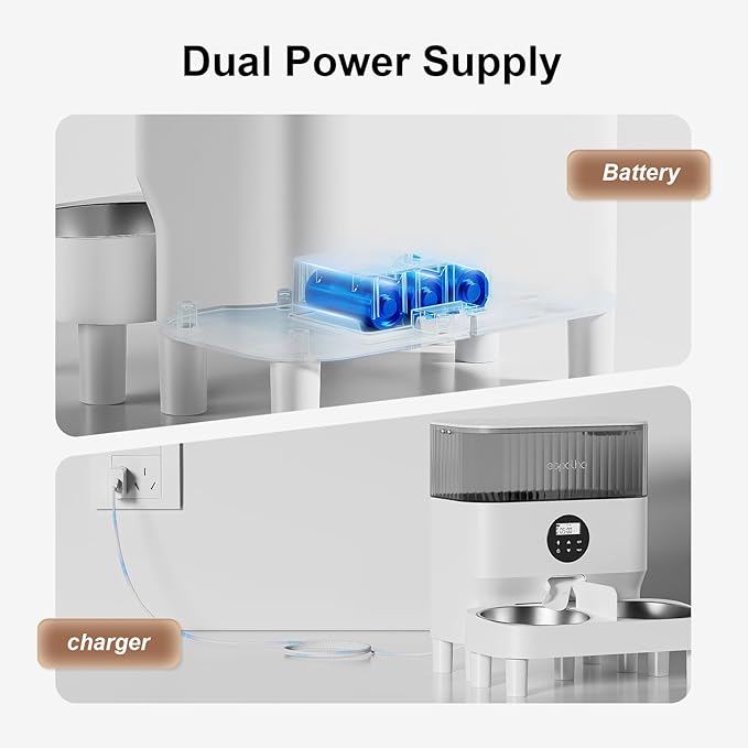 Elevated Automatic Cat Feeders for 2 Cats - 5L Timed Cat Food Dispenser with Raiser Kit & 2 Stainless Steel Bowls, 10s Meal Call Programmable Portion Control Pet Feeder for Cats & Dogs